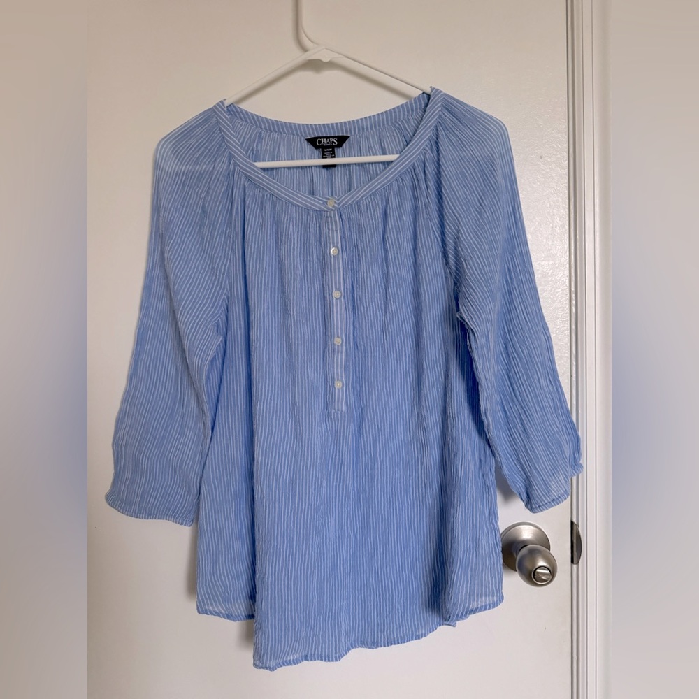 Chaps Light Blue Pleated Blouse,M🦋